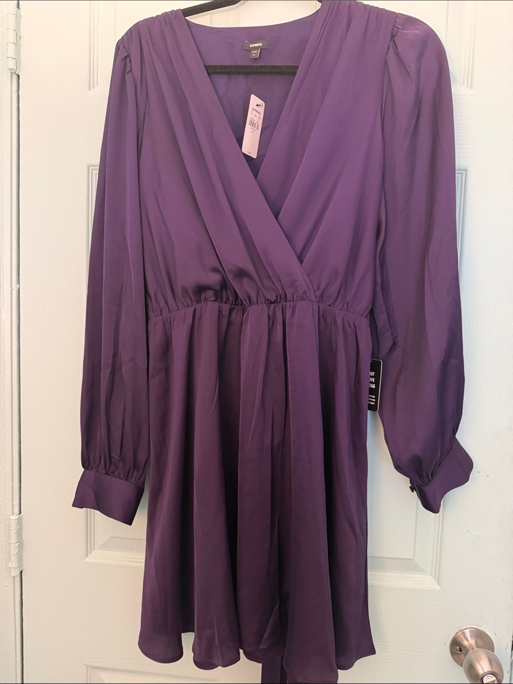 Express Deep Purple V-Neck Wrap-Style Long Sleeve Dress